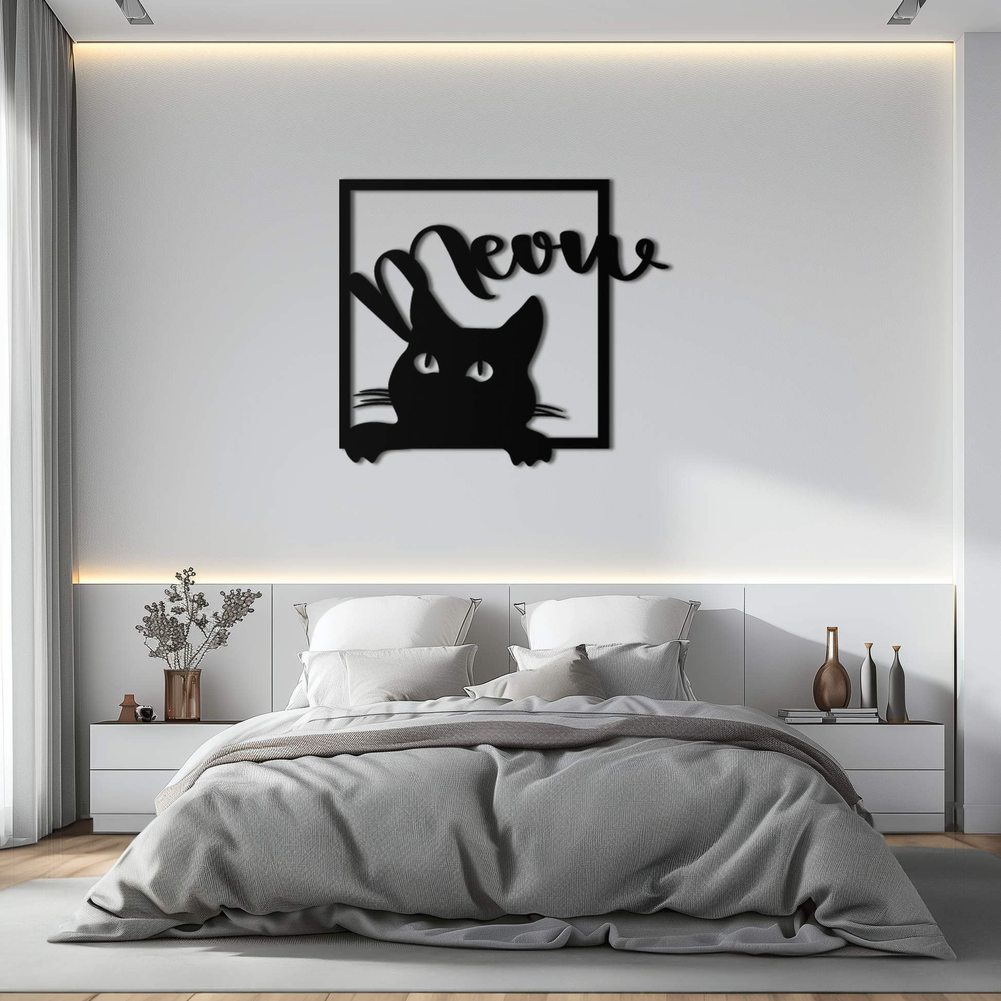 Cute Peeking Cat "Meow" Metal Wall Art – Playful Black Cat Silhouette Steel Decor for Pet Lovers and Home Interiors- KAF425 - Tampa Home & Garden Store