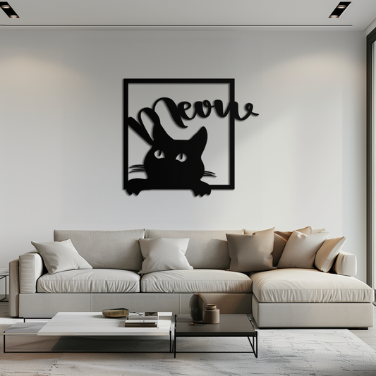 Cute Peeking Cat "Meow" Metal Wall Art – Playful Black Cat Silhouette Steel Decor for Pet Lovers and Home Interiors- KAF425 - Tampa Home & Garden Store