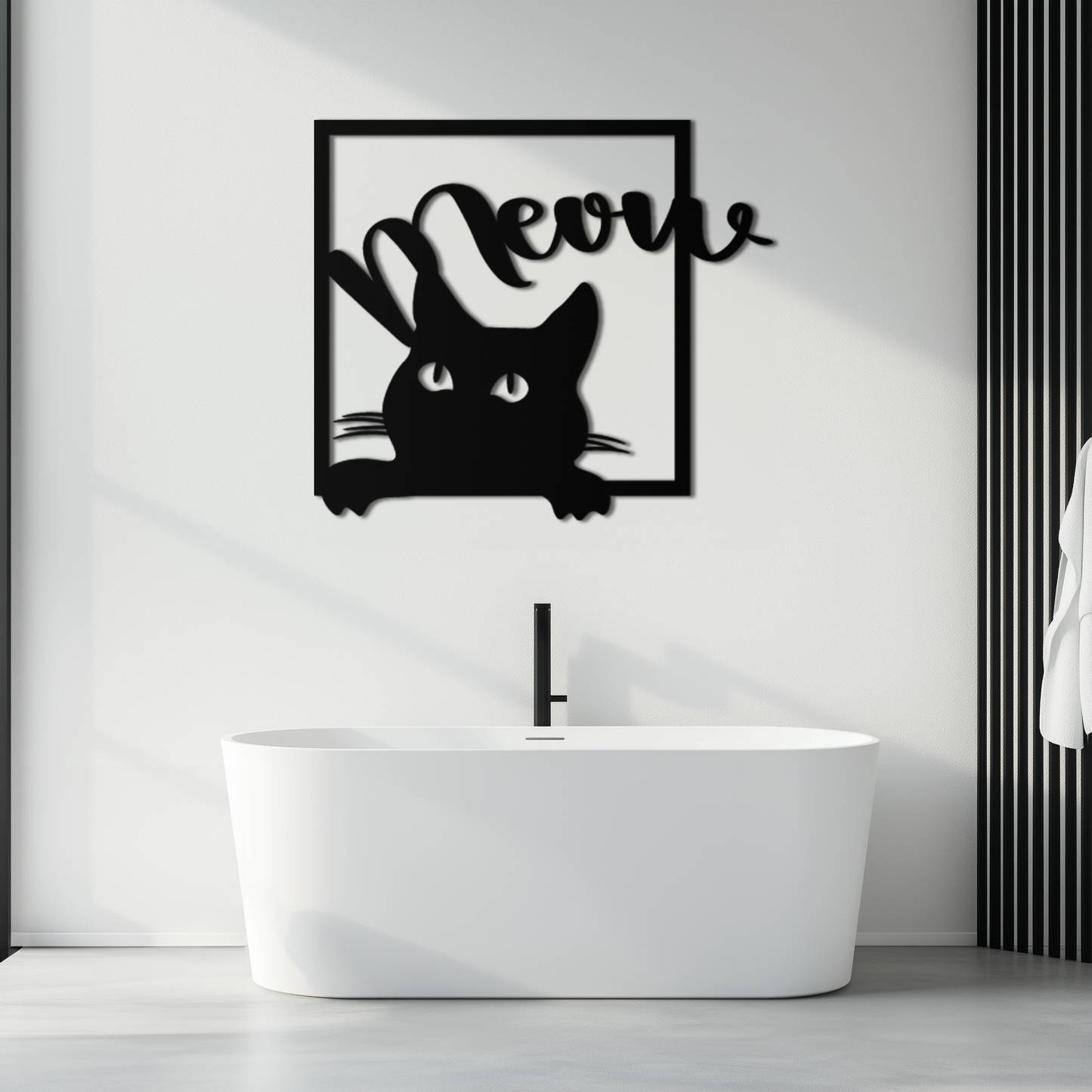 Cute Peeking Cat "Meow" Metal Wall Art – Playful Black Cat Silhouette Steel Decor for Pet Lovers and Home Interiors- KAF425 - Tampa Home & Garden Store