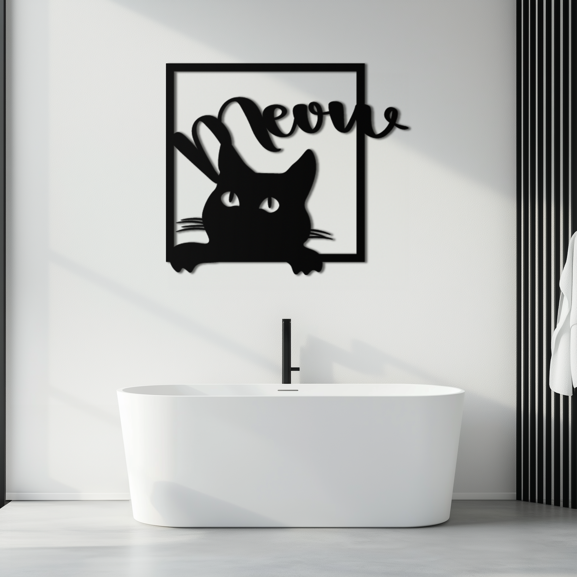 Cute Peeking Cat "Meow" Metal Wall Art – Playful Black Cat Silhouette Steel Decor for Pet Lovers and Home Interiors- KAF425 - Tampa Home & Garden Store