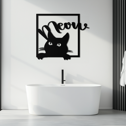 Cute Peeking Cat "Meow" Metal Wall Art – Playful Black Cat Silhouette Steel Decor for Pet Lovers and Home Interiors- KAF425 - Tampa Home & Garden Store
