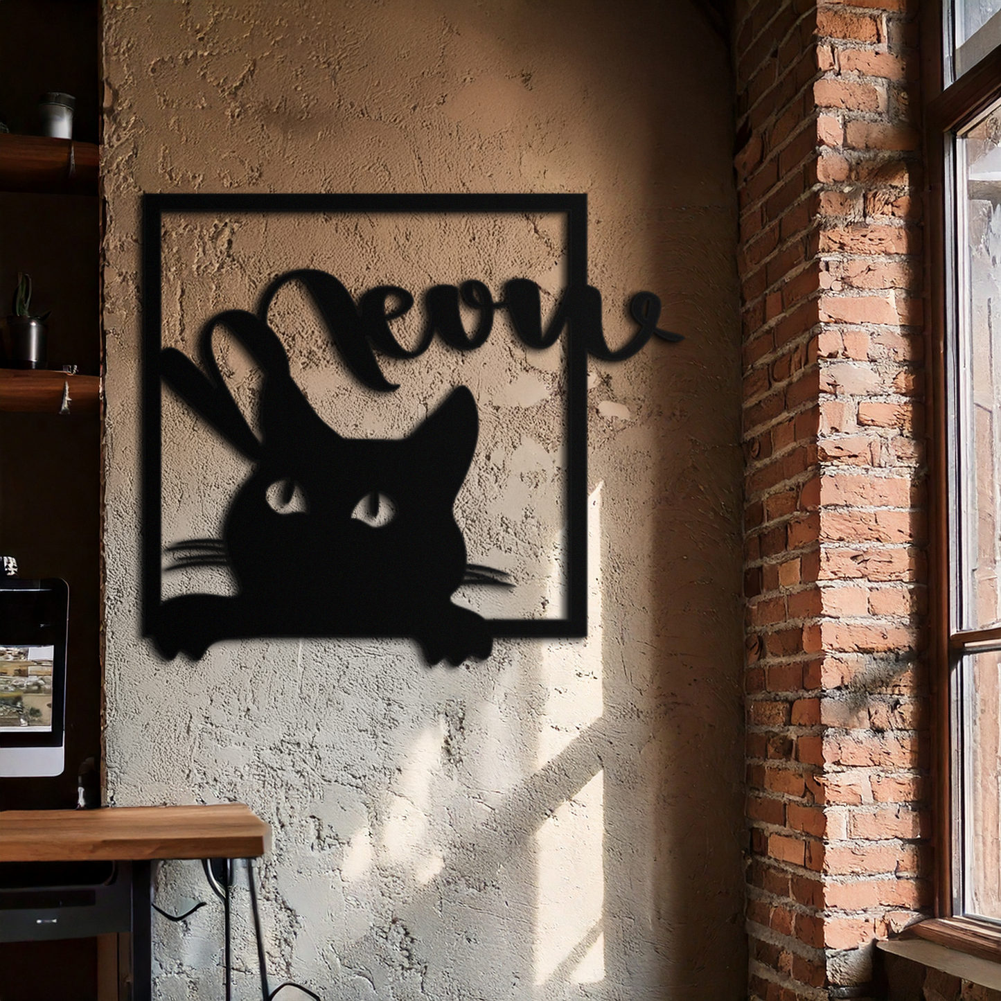 Cute Peeking Cat "Meow" Metal Wall Art – Playful Black Cat Silhouette Steel Decor for Pet Lovers and Home Interiors- KAF425 - Tampa Home & Garden Store