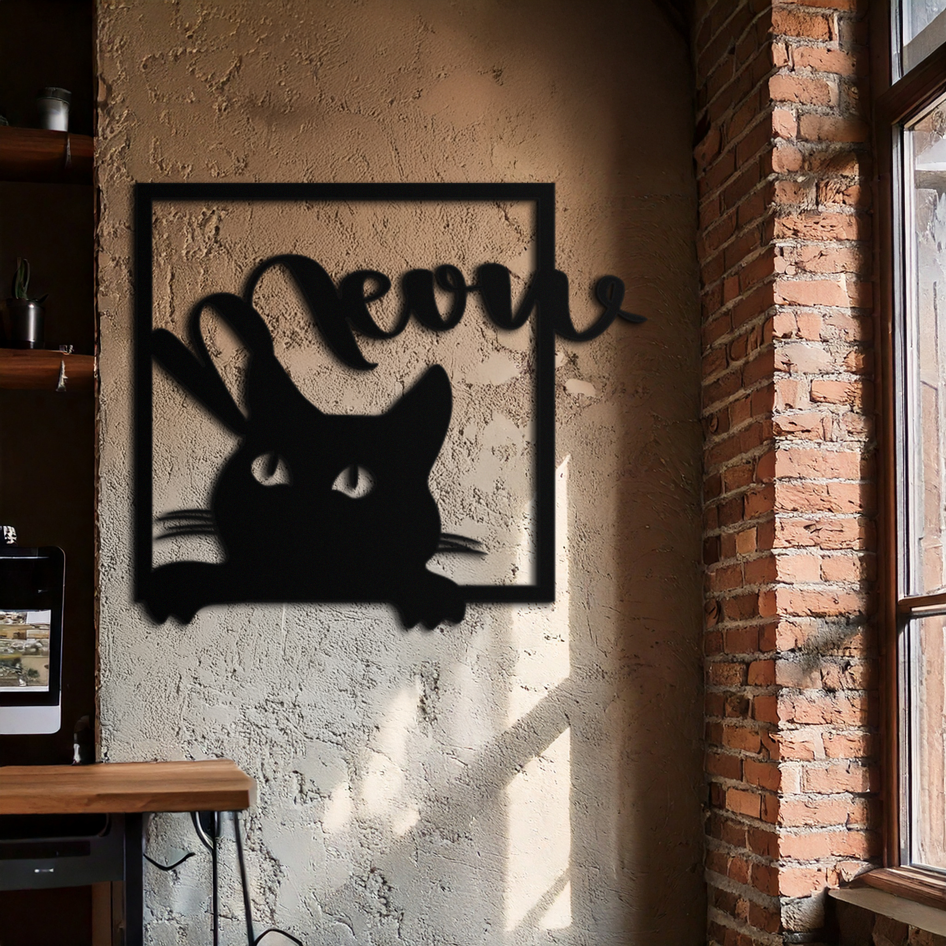 Cute Peeking Cat "Meow" Metal Wall Art – Playful Black Cat Silhouette Steel Decor for Pet Lovers and Home Interiors- KAF425 - Tampa Home & Garden Store