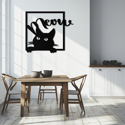 Cute Peeking Cat "Meow" Metal Wall Art – Playful Black Cat Silhouette Steel Decor for Pet Lovers and Home Interiors- KAF425 - Tampa Home & Garden Store