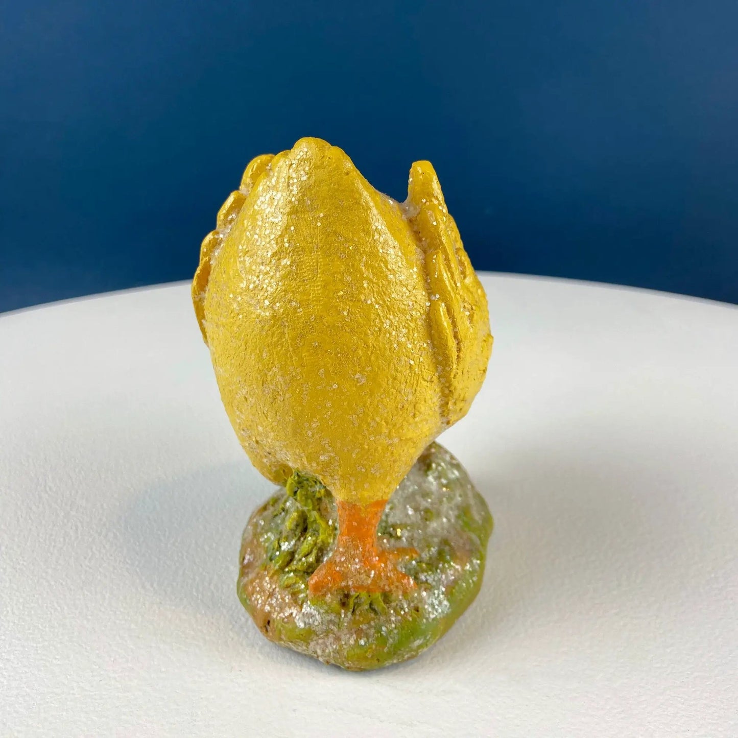 Cute plump yellow baby chick figurine with textured speckled gold finish for Easter decor on Tampa Home & Garden Store