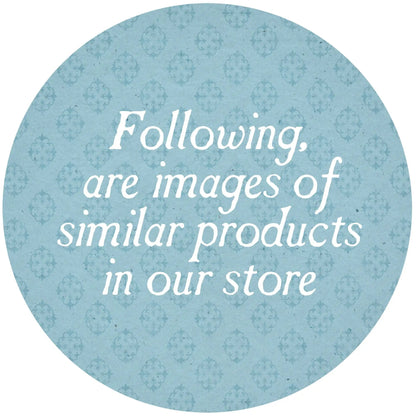 Blue round sign with damask pattern and white cursive text decorative Easter display tag on Tampa Home & Garden Store