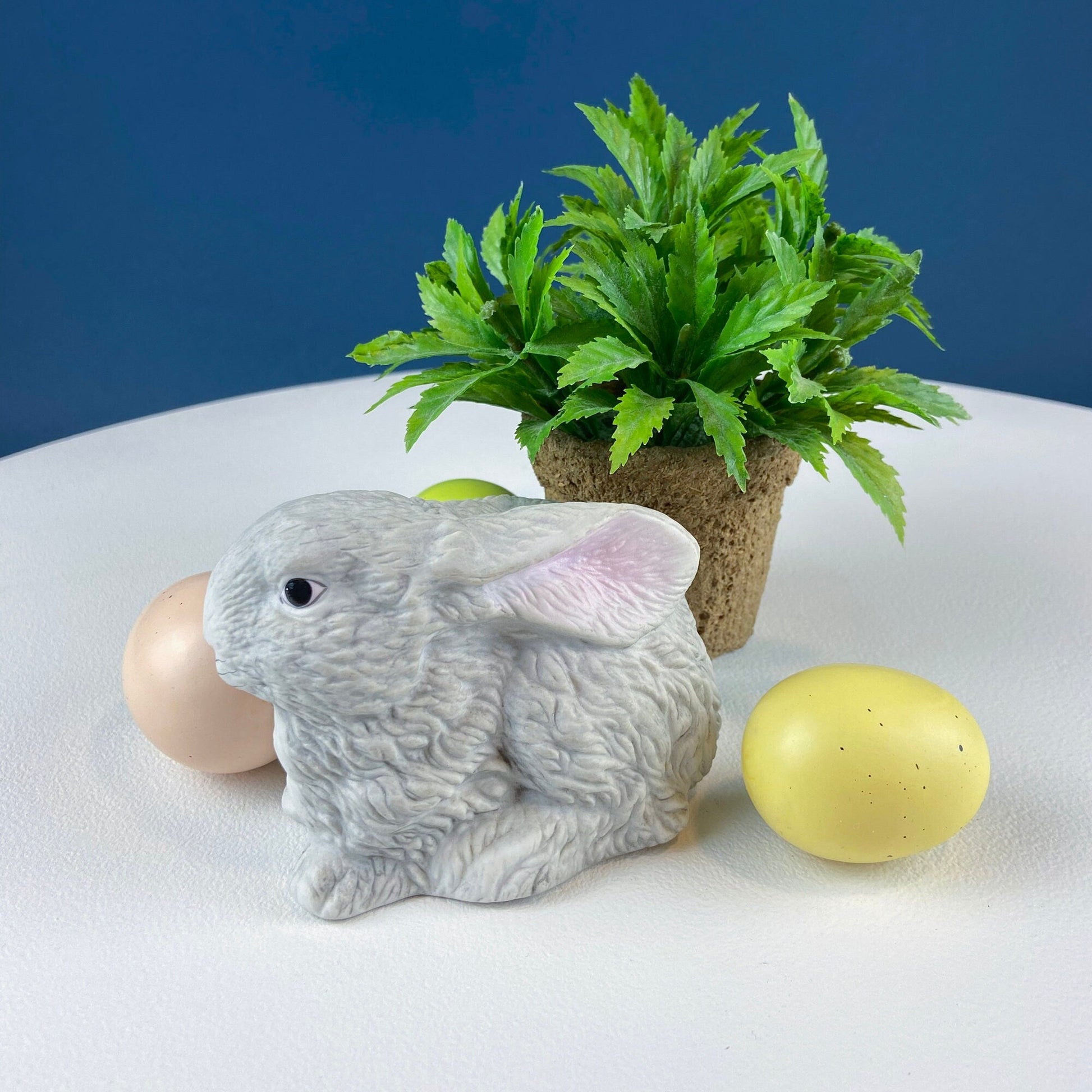 Cute Porcelain Gray Bunny with Pink Ears. Rabbit Figurine for Kids Room, Easter Spring Celebration. Dining Rm Display. Collectible Statuette - Tampa Home & Garden Store