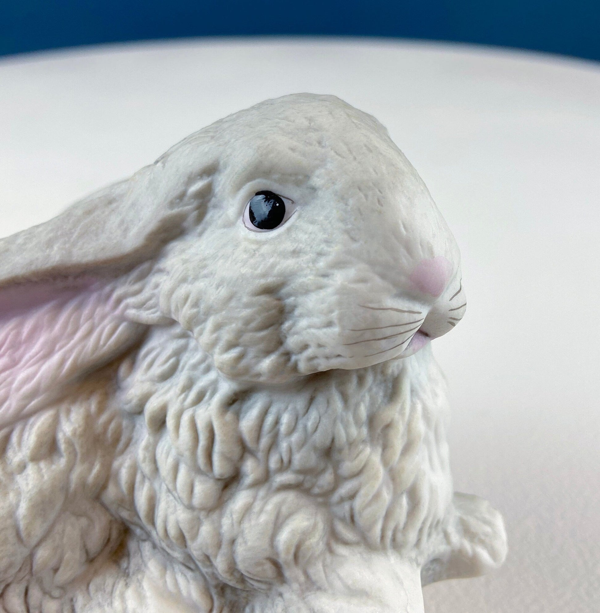Cute Porcelain Gray Bunny with Pink Ears. Rabbit Figurine for Kids Room, Easter Spring Celebration. Dining Rm Display. Collectible Statuette - Tampa Home & Garden Store
