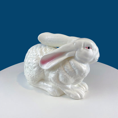 Cute Porcelain Gray Bunny with Pink Ears. Rabbit Figurine for Kids Room, Easter Spring Celebration. Dining Rm Display. Collectible Statuette - Tampa Home & Garden Store