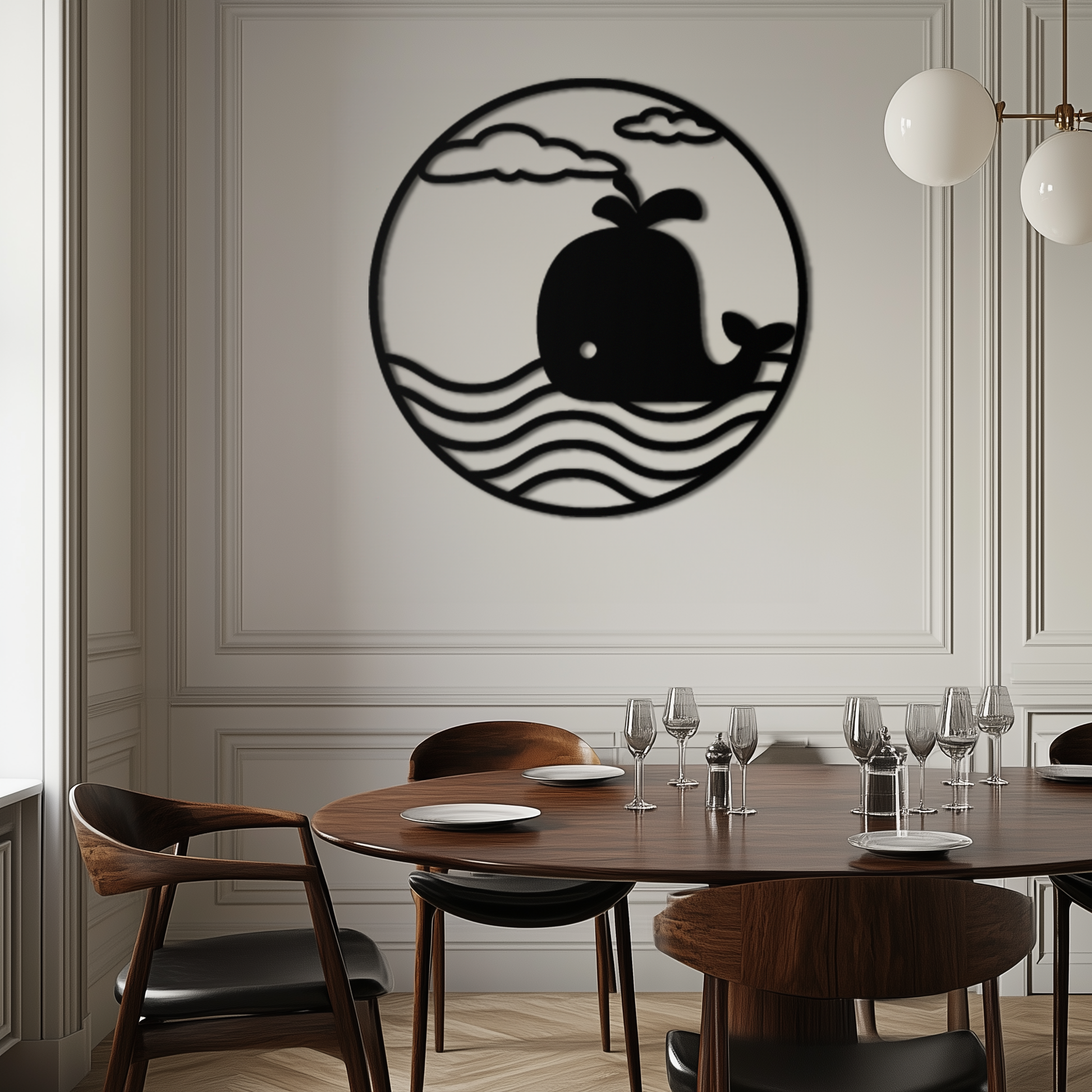 Cute Whale Ocean Scene Metal Wall Art – Playful Circular Black Steel Decor for Kids Rooms, Nurseries, and Coastal Interiors- KAF443 - Tampa Home & Garden Store