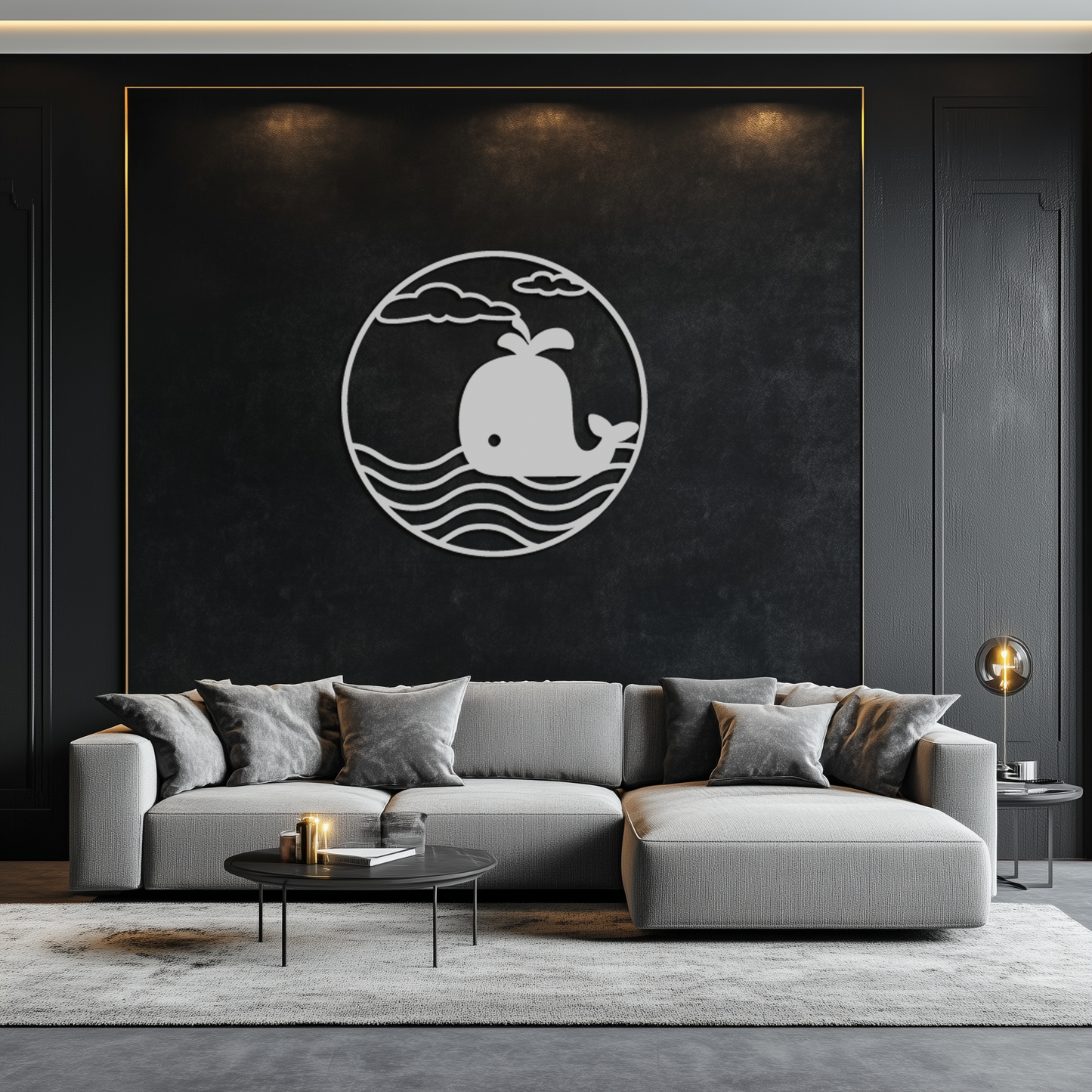 Cute Whale Ocean Scene Metal Wall Art – Playful Circular Black Steel Decor for Kids Rooms, Nurseries, and Coastal Interiors- KAF443 - Tampa Home & Garden Store