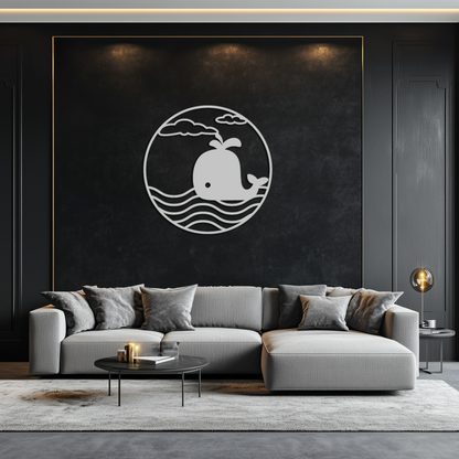 Cute Whale Ocean Scene Metal Wall Art – Playful Circular Black Steel Decor for Kids Rooms, Nurseries, and Coastal Interiors- KAF443 - Tampa Home & Garden Store