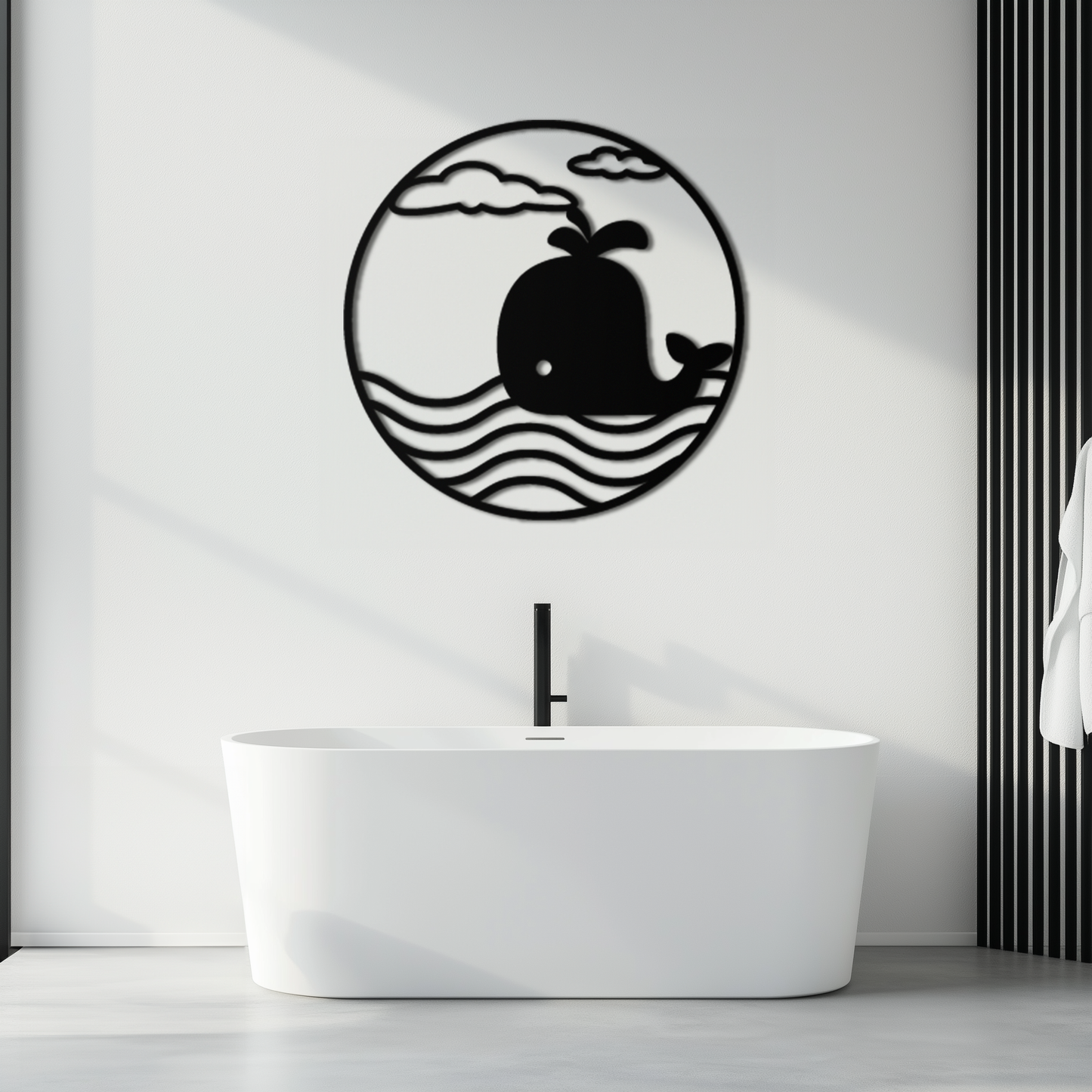 Cute Whale Ocean Scene Metal Wall Art – Playful Circular Black Steel Decor for Kids Rooms, Nurseries, and Coastal Interiors- KAF443 - Tampa Home & Garden Store