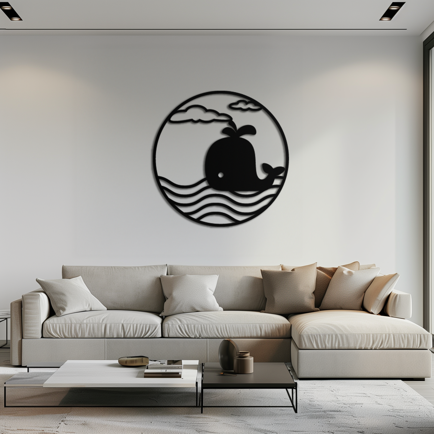Cute Whale Ocean Scene Metal Wall Art – Playful Circular Black Steel Decor for Kids Rooms, Nurseries, and Coastal Interiors- KAF443 - Tampa Home & Garden Store