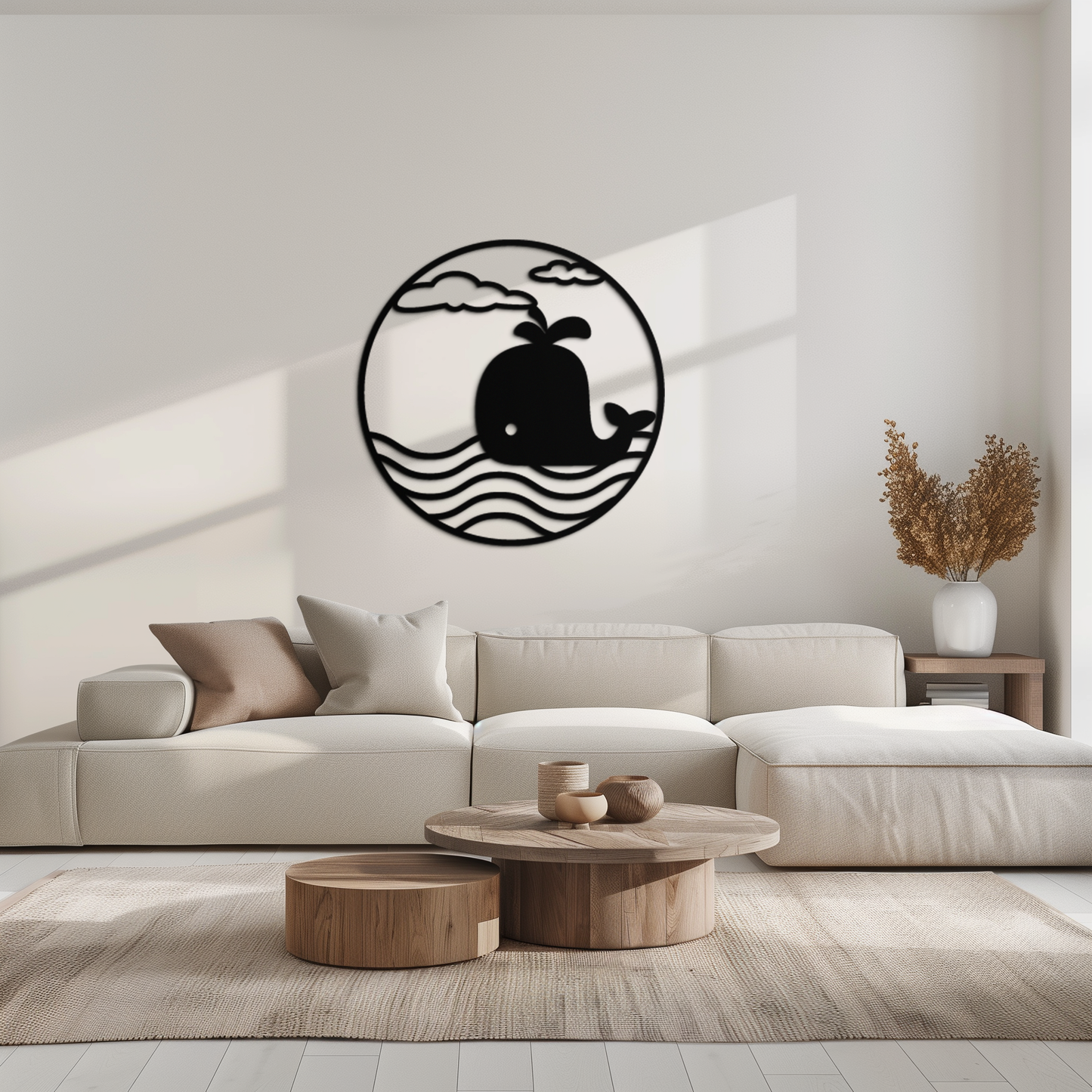 Cute Whale Ocean Scene Metal Wall Art – Playful Circular Black Steel Decor for Kids Rooms, Nurseries, and Coastal Interiors- KAF443 - Tampa Home & Garden Store