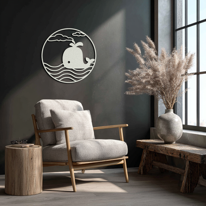 Cute Whale Ocean Scene Metal Wall Art – Playful Circular Black Steel Decor for Kids Rooms, Nurseries, and Coastal Interiors- KAF443 - Tampa Home & Garden Store