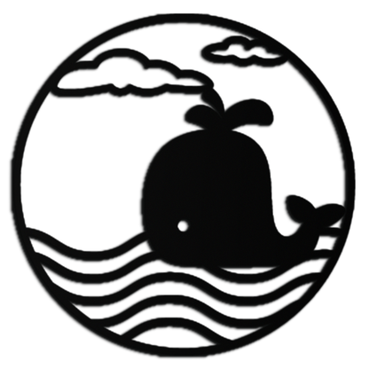 Cute Whale Ocean Scene Metal Wall Art – Playful Circular Black Steel Decor for Kids Rooms, Nurseries, and Coastal Interiors- KAF443 - Tampa Home & Garden Store