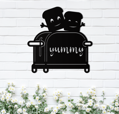 Cute Yummy Toast Metal Wall Art – Playful Kitchen Decor with Smiling Toast Characters on Toaster for Modern Home- KAF412 - Tampa Home & Garden Store