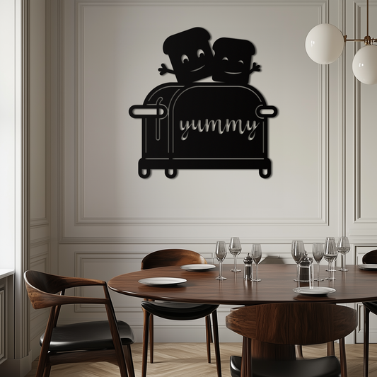 Cute Yummy Toast Metal Wall Art – Playful Kitchen Decor with Smiling Toast Characters on Toaster for Modern Home- KAF412 - Tampa Home & Garden Store