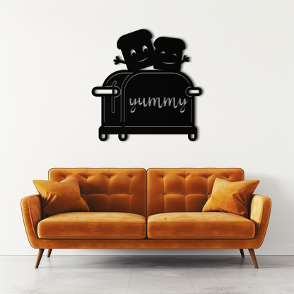 Cute Yummy Toast Metal Wall Art – Playful Kitchen Decor with Smiling Toast Characters on Toaster for Modern Home- KAF412 - Tampa Home & Garden Store