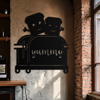 Cute Yummy Toast Metal Wall Art – Playful Kitchen Decor with Smiling Toast Characters on Toaster for Modern Home- KAF412 - Tampa Home & Garden Store