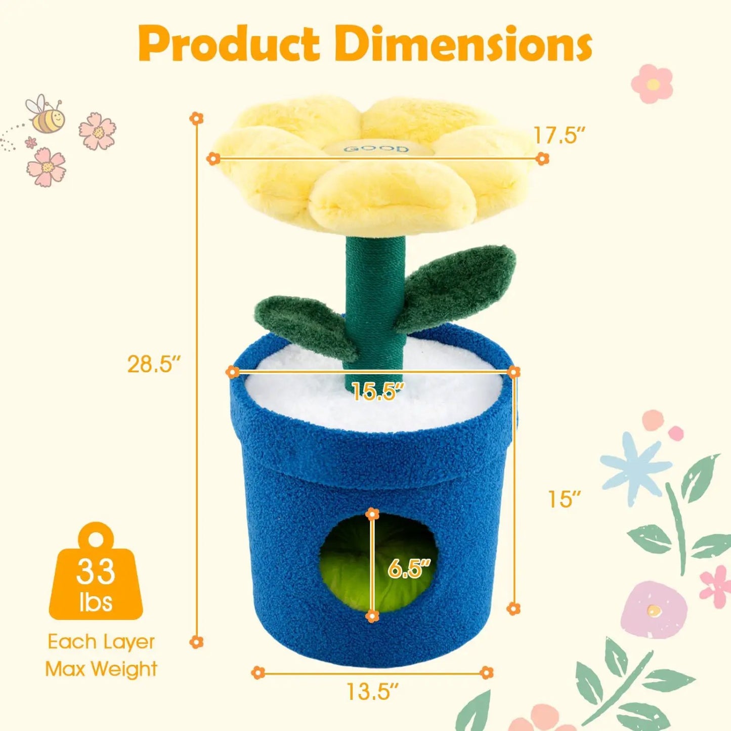 Cute Cat Tree with Flower Padded Perch for Indoor Cats