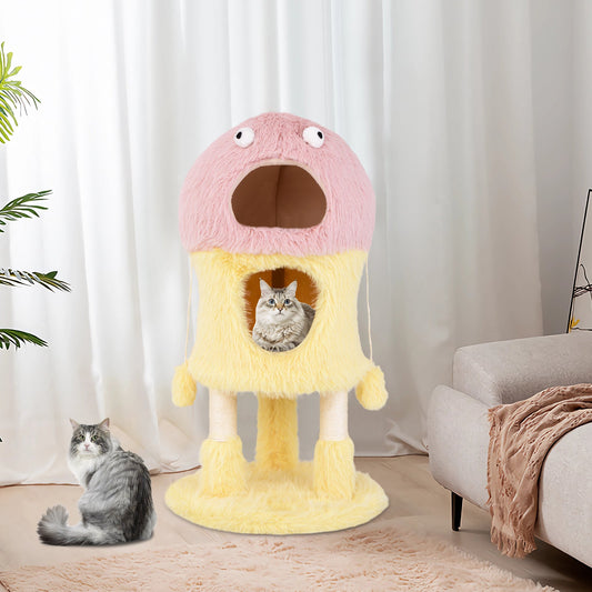 Cute Monster-Themed Cat Tower with 2 Private Condos and 3-Level Activity Center-Yellow - Tampa Home & Garden Store