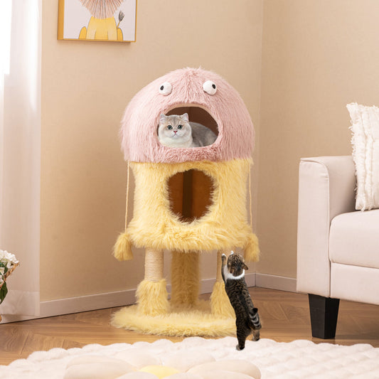 Cute Monster-Themed Cat Tower with 2 Private Condos and 3-Level Activity Center-Yellow - Tampa Home & Garden Store