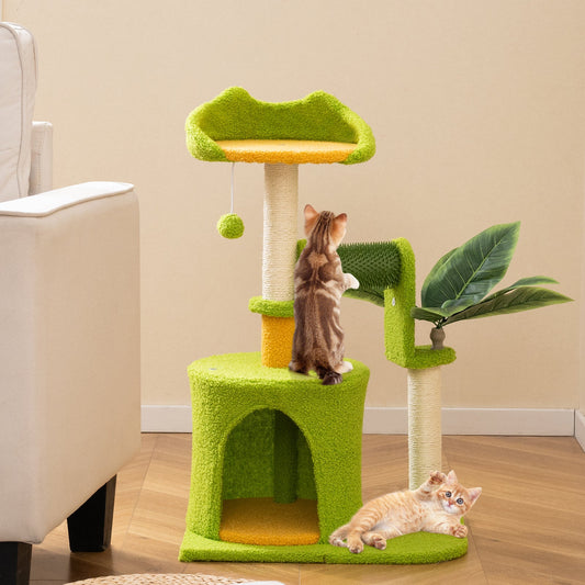 Cute Palm Cat Tree for Indoor Cats with Artificial Leaves-Green - Tampa Home & Garden Store