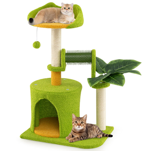 Cute Palm Cat Tree for Indoor Cats with Artificial Leaves-Green - Tampa Home & Garden Store