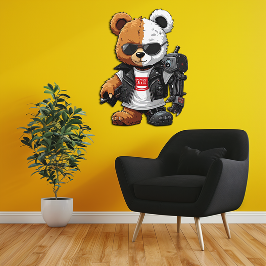 Cyborg Teddy Bear Metal Wall Art – Cool UV Printed Robo Decor-KAFUVM016 - Tampa Home & Garden Store