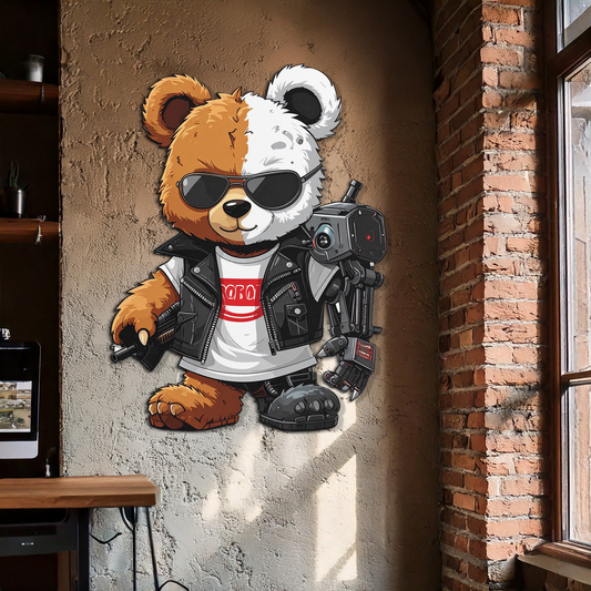 Cyborg Teddy Bear Metal Wall Art – Cool UV Printed Robo Decor-KAFUVM016 - Tampa Home & Garden Store