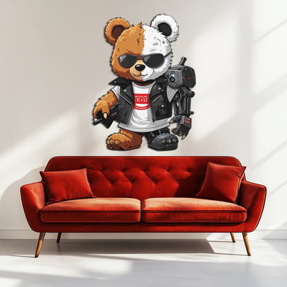 Cyborg Teddy Bear Metal Wall Art – Cool UV Printed Robo Decor-KAFUVM016 - Tampa Home & Garden Store