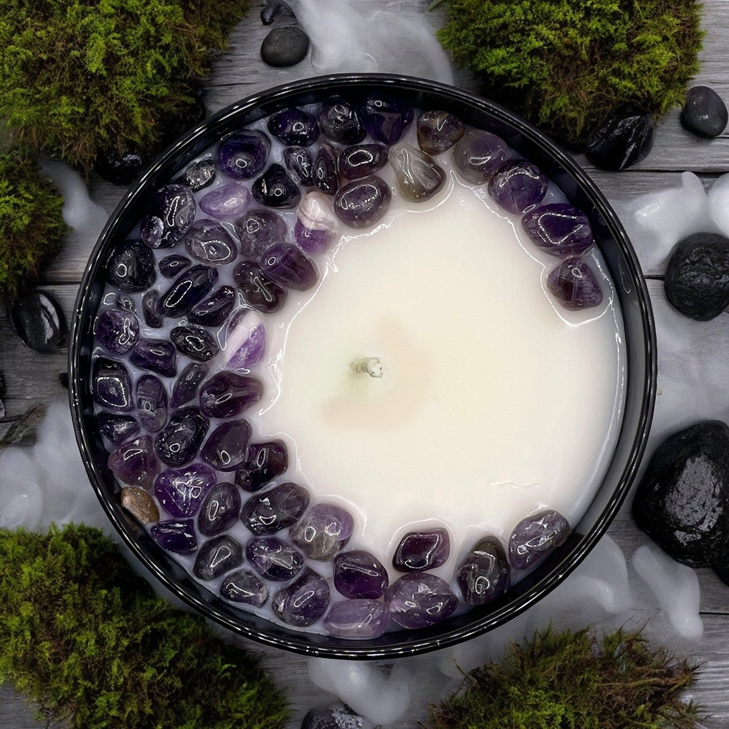 Cypress Mist Crystal Candle with Amethyst | Coconut-Soy Wax Candle, 9oz - Tampa Home & Garden Store