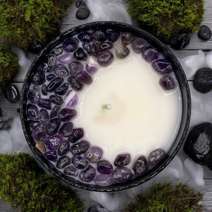 Cypress Mist Crystal Candle with Amethyst | Coconut-Soy Wax Candle, 9oz - Tampa Home & Garden Store
