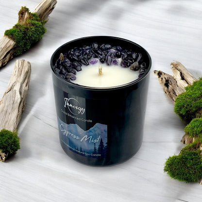 Cypress Mist Crystal Candle with Amethyst | Coconut-Soy Wax Candle, 9oz - Tampa Home & Garden Store