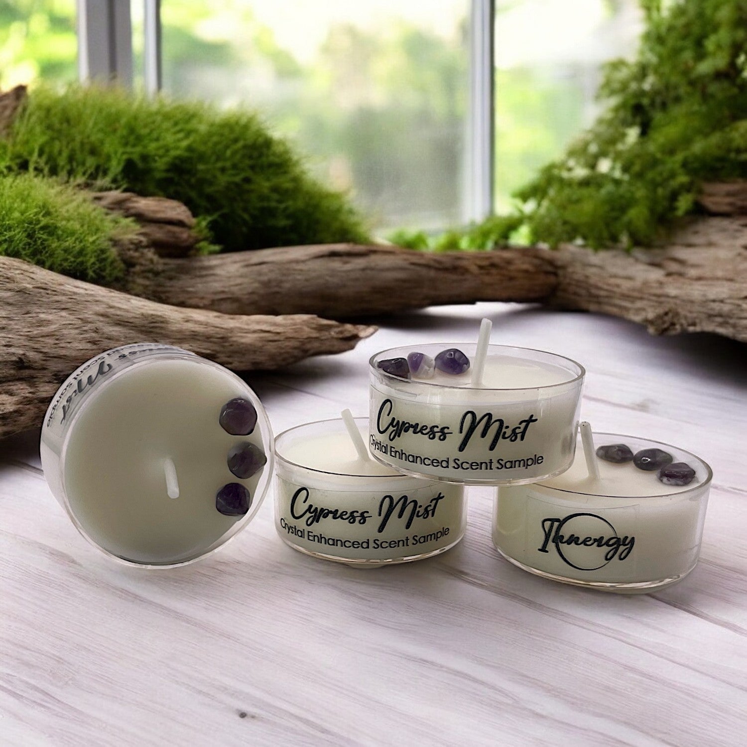 Cypress Mist, Premium Coconut-Soy Wax Tea Light Crystal Candle, 1oz - Tampa Home & Garden Store