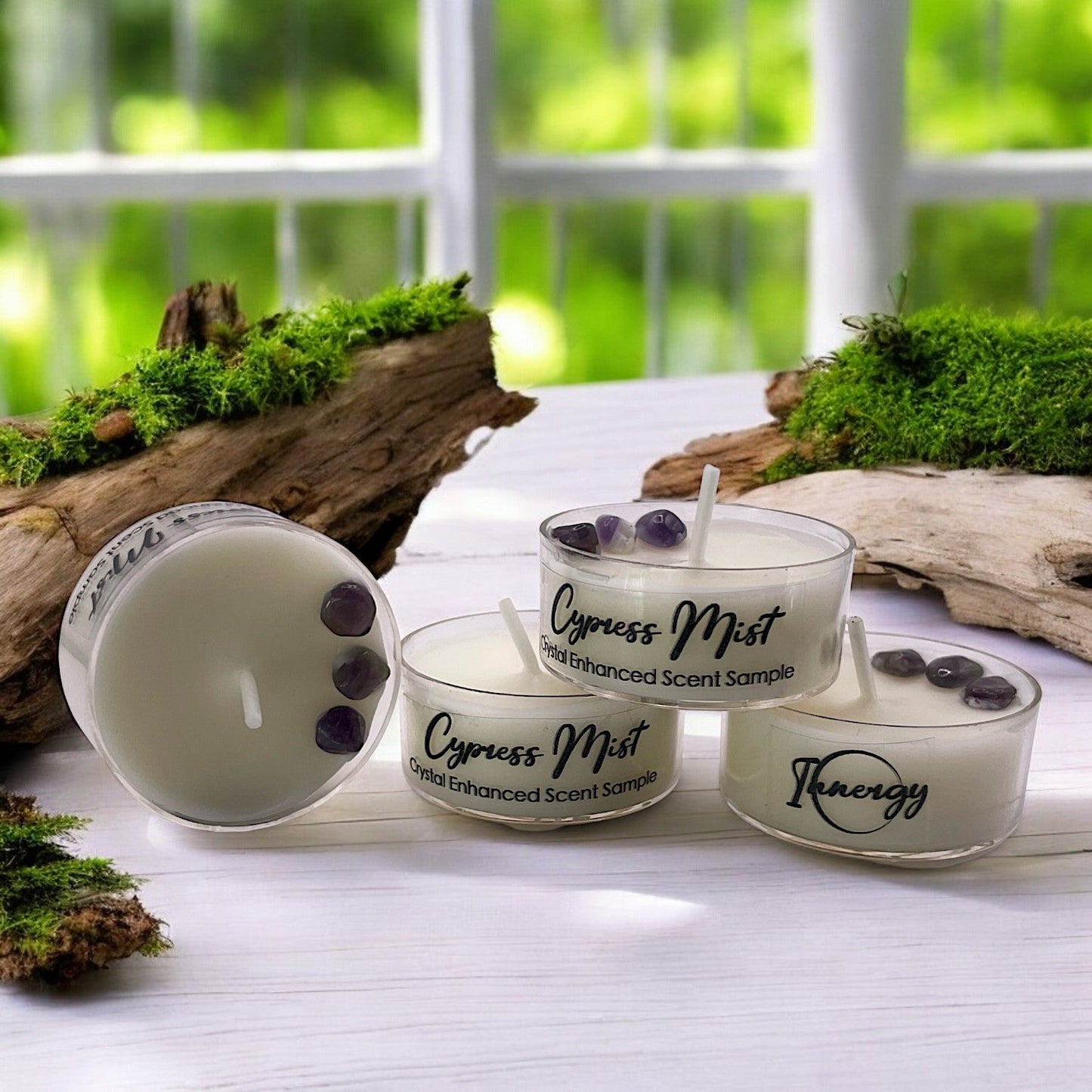 Cypress Mist, Premium Coconut-Soy Wax Tea Light Crystal Candle, 1oz - Tampa Home & Garden Store