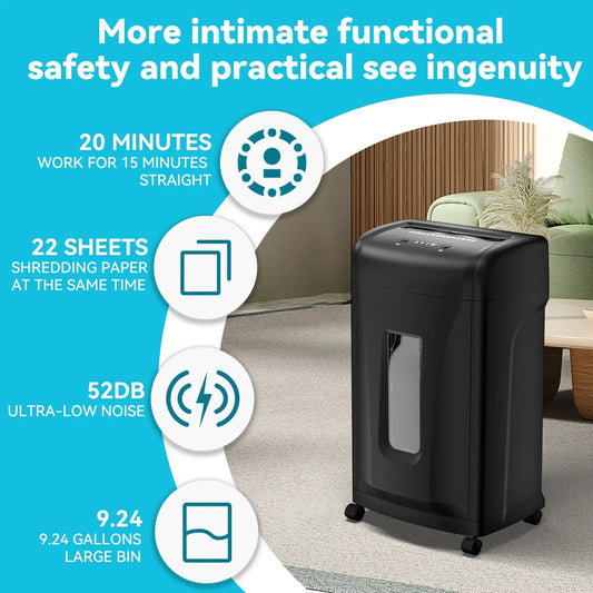 Paper Shredder Cross Cut High Security by VIP Digital Presence, black office shredder on wheels on Tampa Home & Garden Store