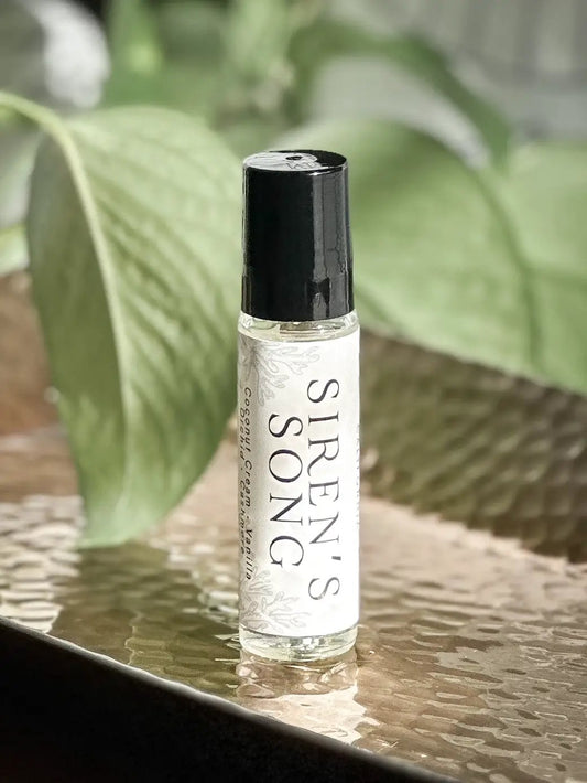 Siren's Song Perfume Oil roll-on, clear oil, black cap, In the Wick of Time on Tampa Home & Garden Store