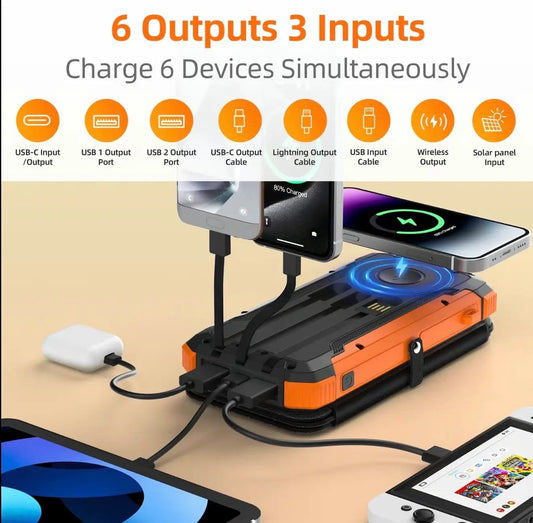 SolarMax Foldable Power Bank orange rugged charger with 6 outputs and 3 inputs on Tampa Home & Garden Store