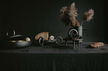 Small serving pedestal platter Shadow by Creating Comfort, dark matte gray with ring handles on Tampa Home & Garden Store