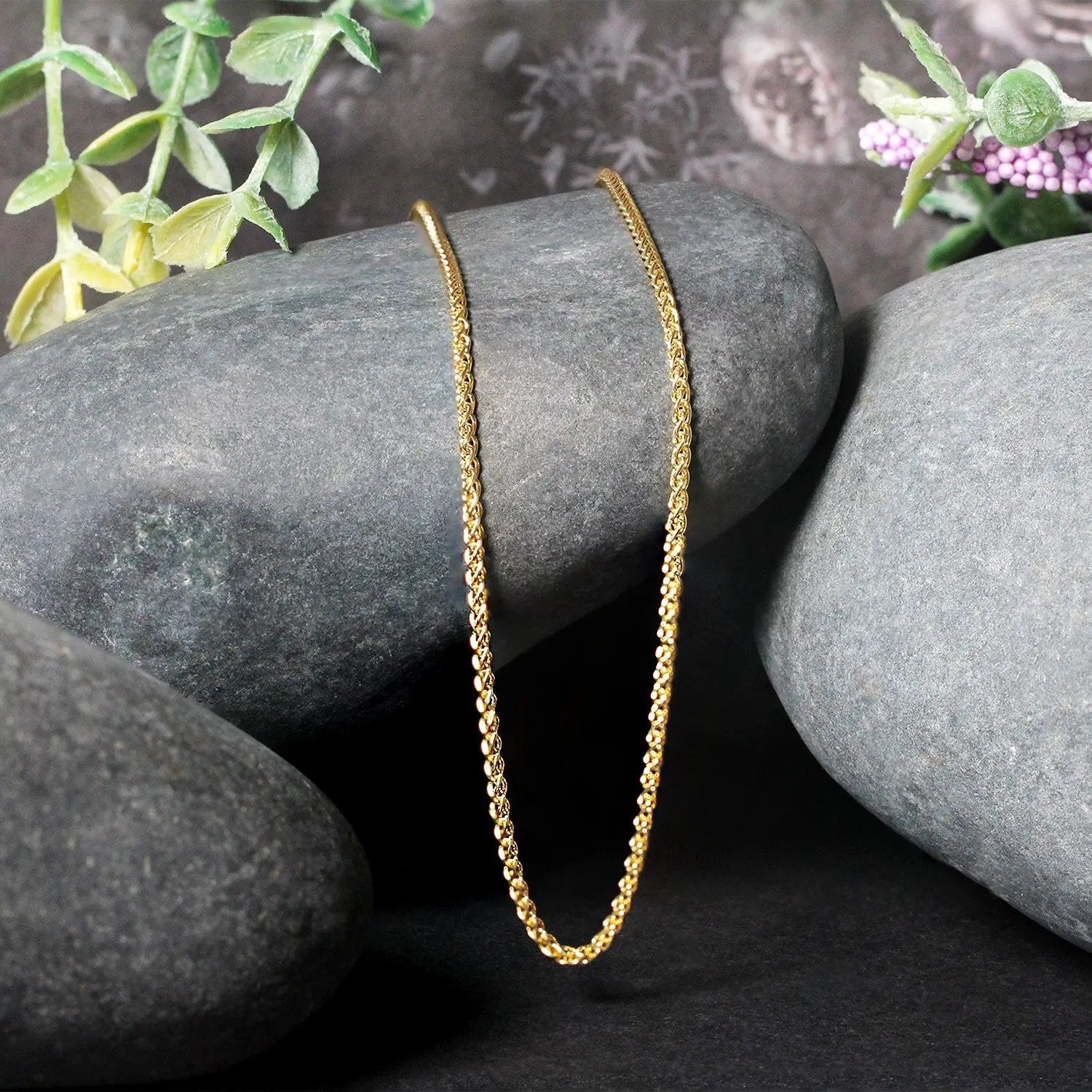 Necklace 14k yellow gold round wheat chain 1.5mm by Bids.com on Tampa Home & Garden Store