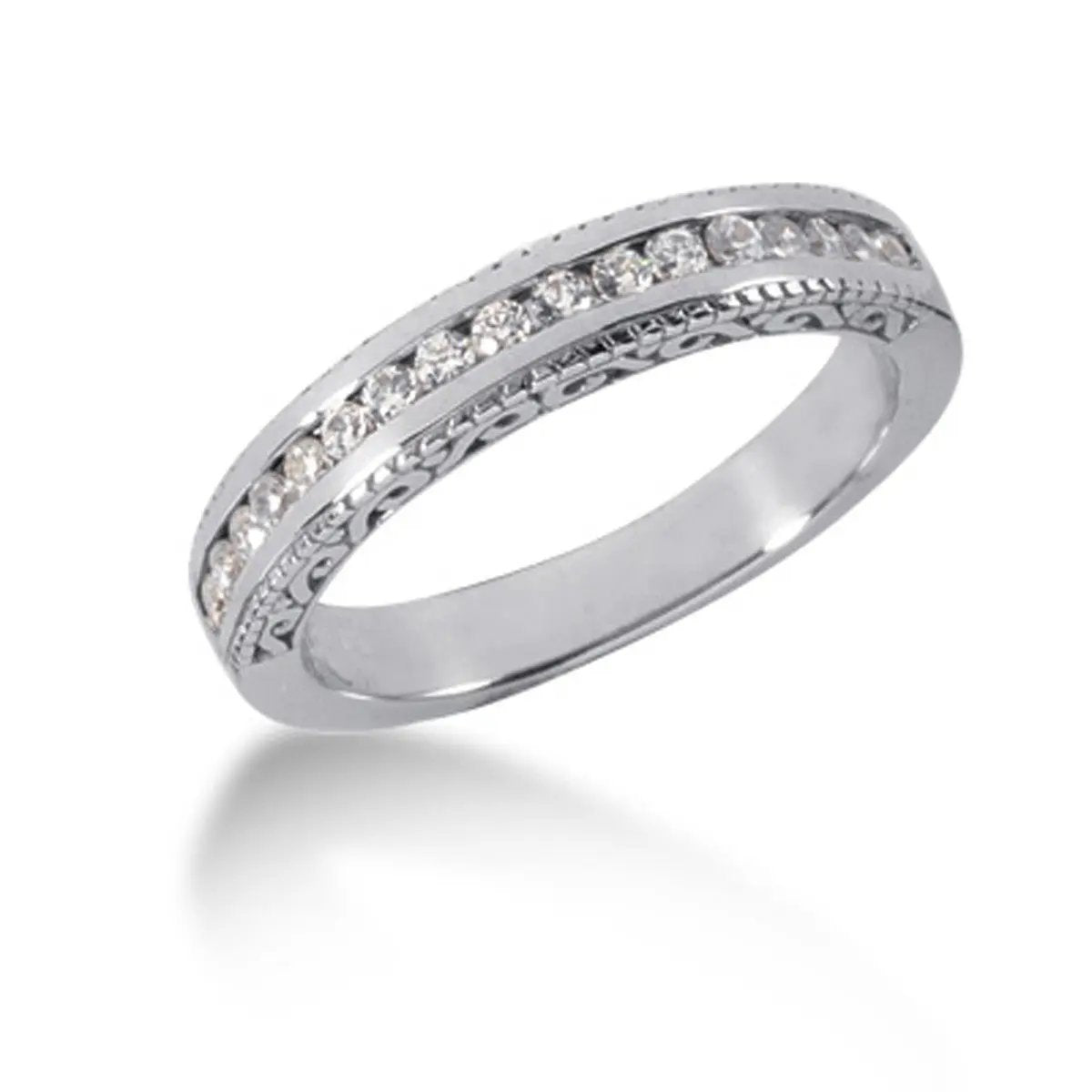 Ring 14k white gold vintage style engraved diamond channel set wedding band Bids.com on Tampa Home & Garden Store
