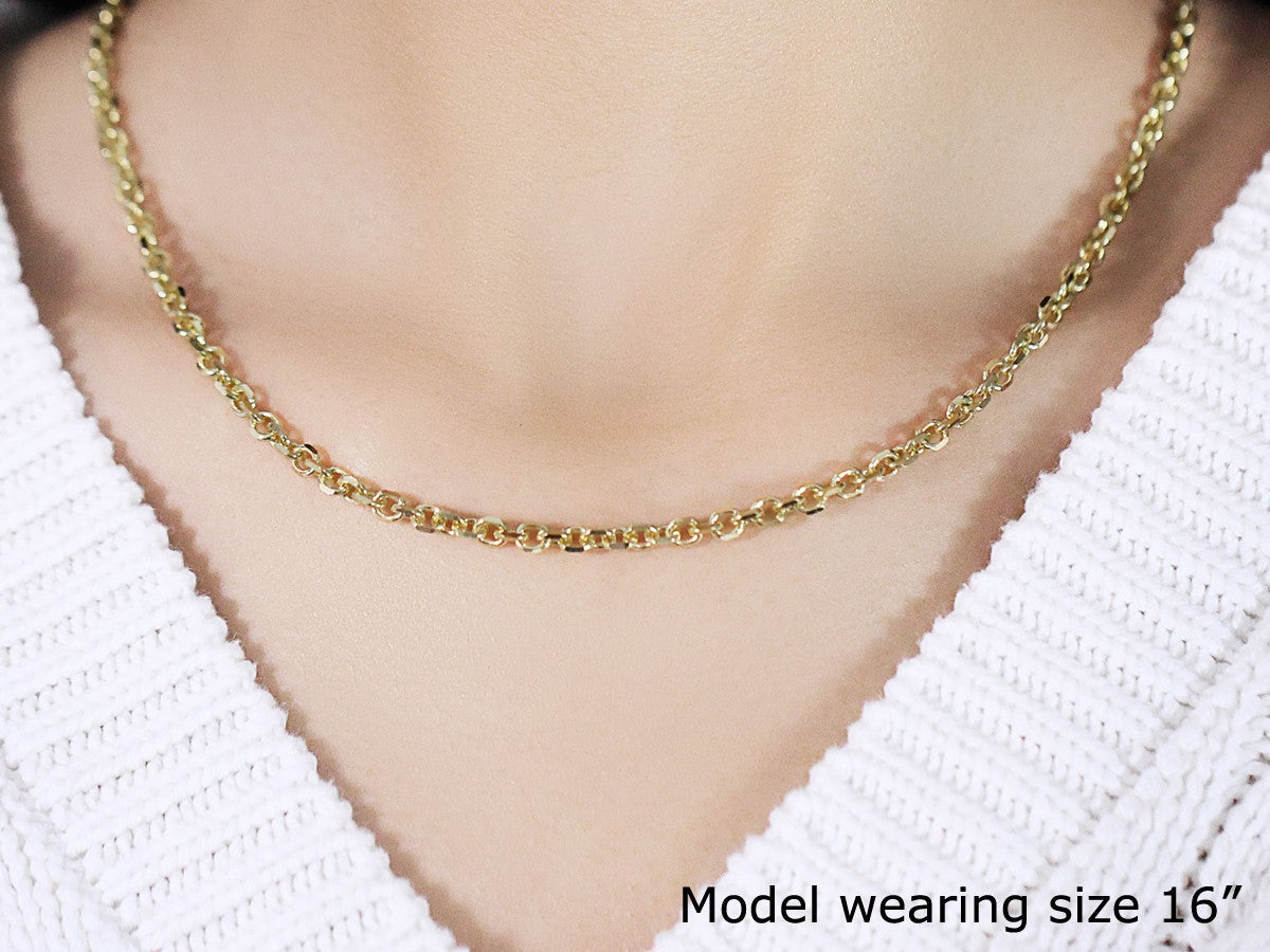4.0mm 14k yellow gold diamond-cut cable link necklace by Bids.com worn on model on Tampa Home & Garden Store