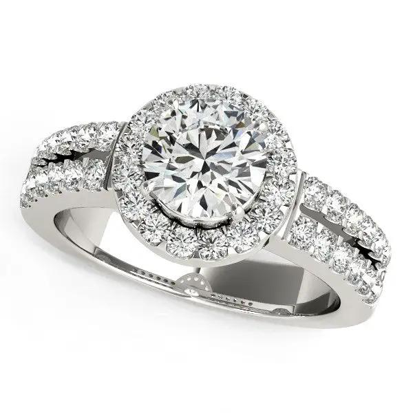14k white gold halo engagement ring with double row pave band and diamond, 1 3/8 cttw on Tampa Home & Garden Store
