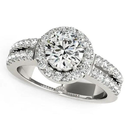 14k white gold halo engagement ring with double row pave band and diamond, 1 3/8 cttw on Tampa Home & Garden Store