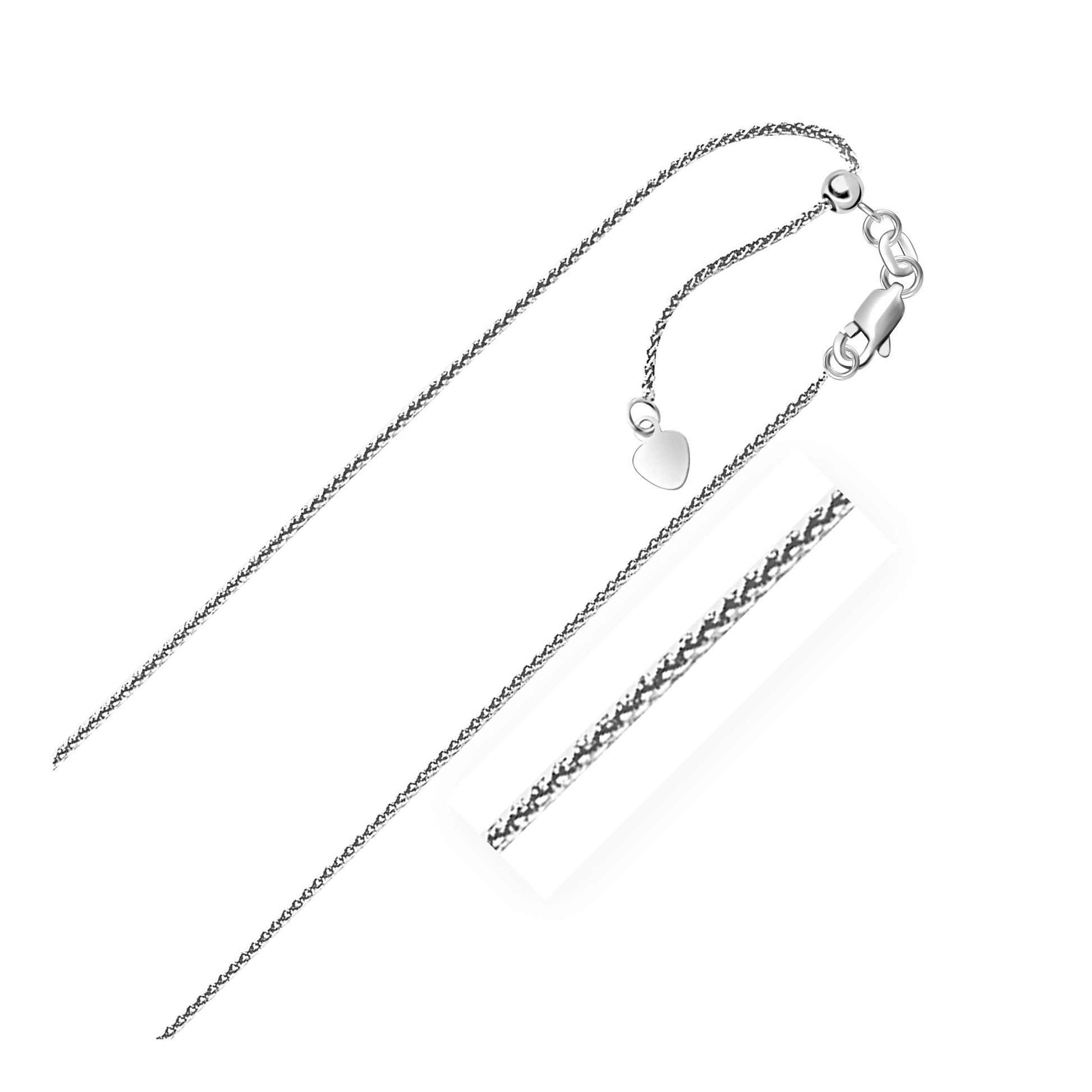 14k white gold adjustable wheat chain necklace 1.0mm with lobster clasp heart charm by Bids.com on Tampa Home & Garden Store