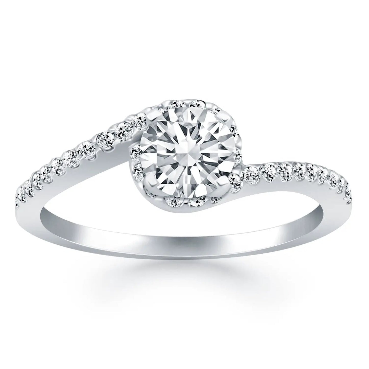 14k white gold bypass swirl diamond halo engagement ring by Bids.com with pave band on Tampa Home & Garden Store