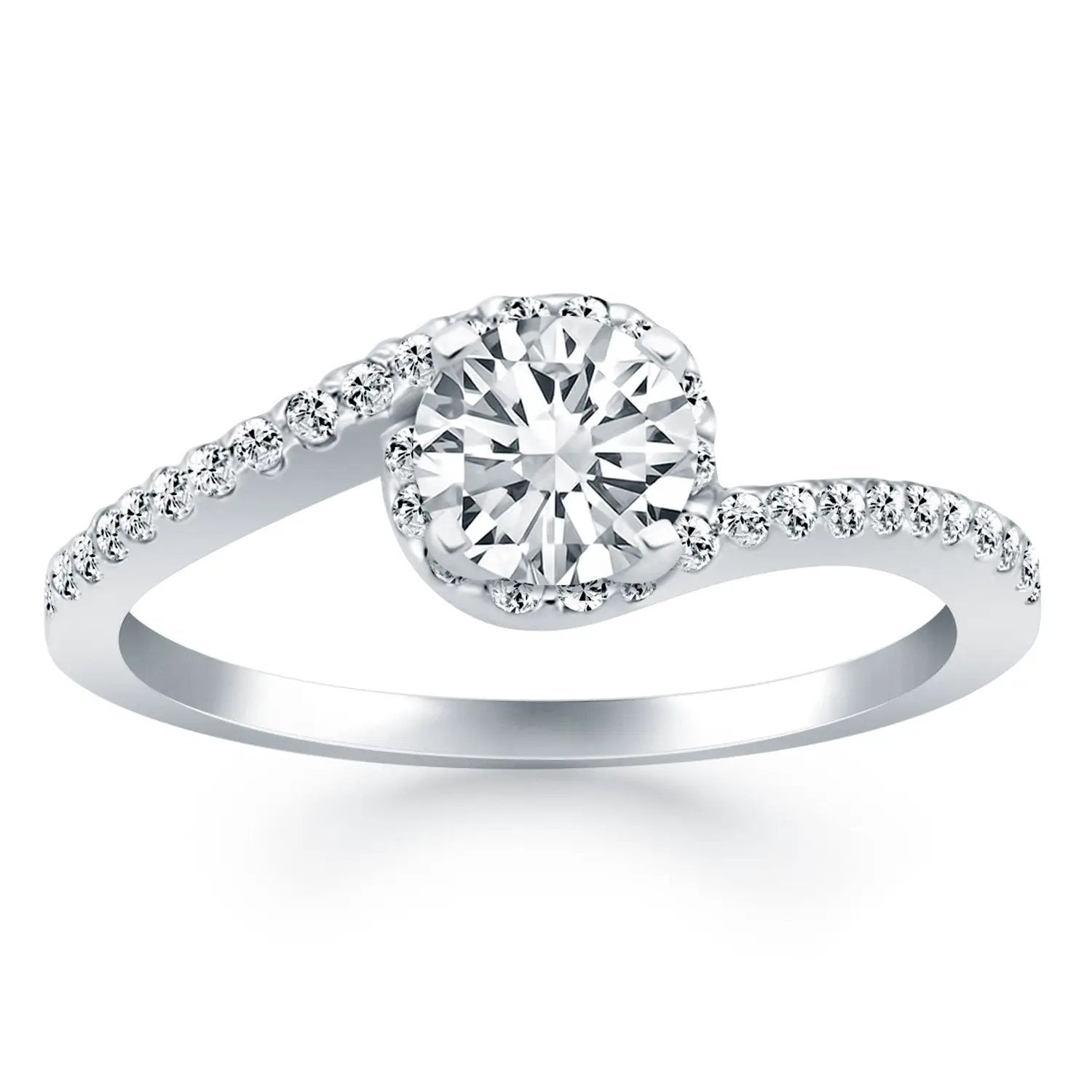 14k white gold bypass swirl diamond halo engagement ring by Bids.com with pave band on Tampa Home & Garden Store